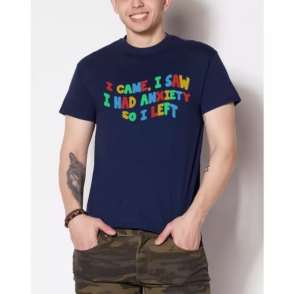 Spencer’s “I Came, I Saw, I Had Anxiety So I Left” Navy Funny Graphic T-Shirt - Picture 3 of 6